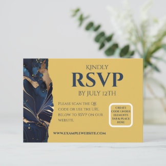 RSVP-kaart Navy Blue & Gold Marmer Thema Informatiekaartje