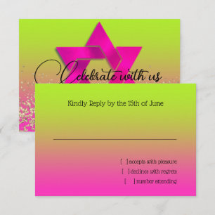 RSVP-kaart Roze naar Groene Ombre met ster RSVP Kaartje