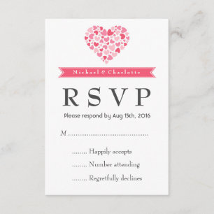 RSVP-Kaart (Small Hearts Pink and White Wedding RS RSVP Kaartje
