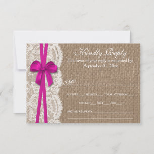 RSVP-kaart van het Rustic Pink Bow Wedding Collect RSVP Kaartje