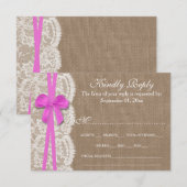 RSVP-kaart van het Rustic Pink Bow Wedding Collect RSVP Kaartje (Voorkant / Achterkant)