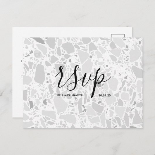 Rsvp-kaart voor bruiloft | Manuscript Terrazzo Bri Uitnodiging Briefkaart (Voorkant / Achterkant)