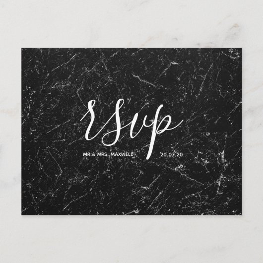 Rsvp-kaart voor bruiloft | Zwart marmer Script-Bri Uitnodiging Briefkaart (Voorkant)