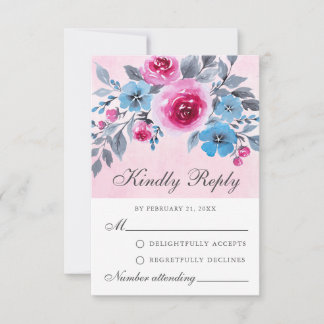 RSVP-kaart voor roze en blauwe Waterverf Advieskaart