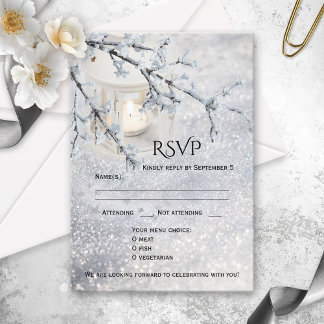 RSVP-kaart voor sneeuwwinterbruiloft Kaart