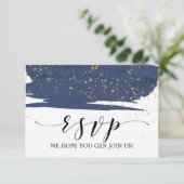 RSVP-kaart voor waterverf Navy and Gold Wedding We RSVP Kaartje (Staand voorkant)