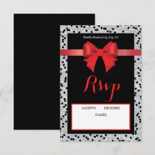 Rsvp-kaart voor zwart-wit en rood, met boog RSVP kaartje