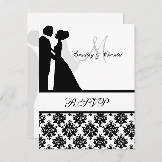 RSVP-kaart voor zwarte en witte bruiloft RSVP Kaartje (Voorkant / Achterkant)