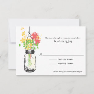 RSVP-kaart Wild Flowers & Mason Jar RSVP Kaartje