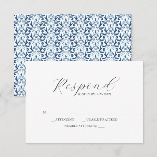 RSVP-kaarten Blauw patroon RSVP Kaartje (Voorkant / Achterkant)