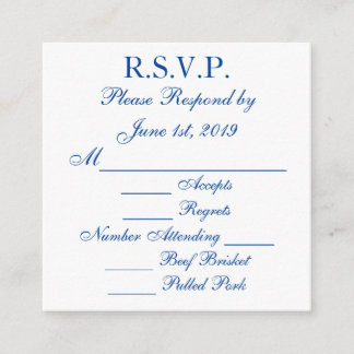 RSVP-kaarten met blauwe en witte respons Informatiekaartje