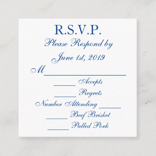 RSVP-kaarten met blauwe en witte respons Informatiekaartje (Voorkant)