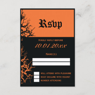 RSVP-Kaarten met zwarte en Oranje halloween bruilo RSVP Kaartje