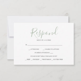 RSVP-kaarten voor bruiloft salie groen RSVP Kaartje