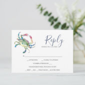 RSVP-kaarten waterverf Crab Reply RSVP Kaartje (Staand voorkant)