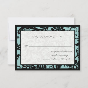 RSVP-kaarten - zwart en Aqua Blue Damask RSVP Kaartje