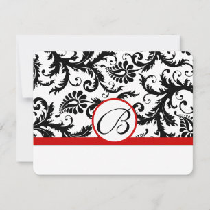 RSVP-kaarten - Zwart en wit Damask Red Trim RSVP Kaartje