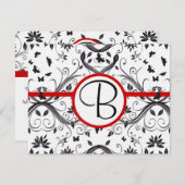 RSVP-kaarten - Zwart en wit Damask Red Trim RSVP Kaartje (Voorkant / Achterkant)