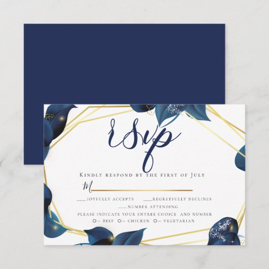 RSVP | Keuze uit maaltijd Modern Deep Indigo Blue  Kaart (Voorkant / Achterkant)