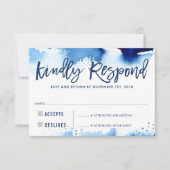 RSVP KINDLY RÉPONDRE à l'aquarelle bleu foncé mode (Devant)