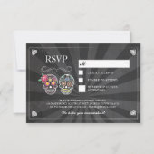 RSVP Krijt Bruiloft Rustieke Sugar Skull Roos Kaar (Voorkant)