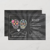 RSVP Krijt Bruiloft Rustieke Suiker Schedel Bloemk Kaart (Voorkant / Achterkant)
