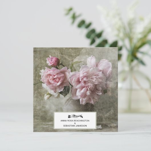 *~* RSVP Kunst pioenroos Floral AR23 QR BRUILOFT Kaart (Staand voorkant)