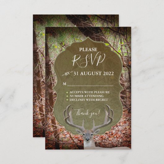 RSVP - landelijk Deer Hunter Wedding RSVP (Voorkant / Achterkant)