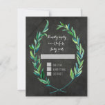 RSVP Laurel Wreath Olive Leaf Branch Chalkboard<br><div class="desc">Arrière - plan de style tableau de bord. Carte de réponse RSVP correspondant pour envoyer un courriel à la mariée (incluant des enveloppes blanches gratuites). Intemporel. Simple. Moderne. Spectacle sur papier Kraft pour l'invitation parfaite à un mariage de style vert. Bel pour un mariage dans un jardin luxuriant au printemps...</div>