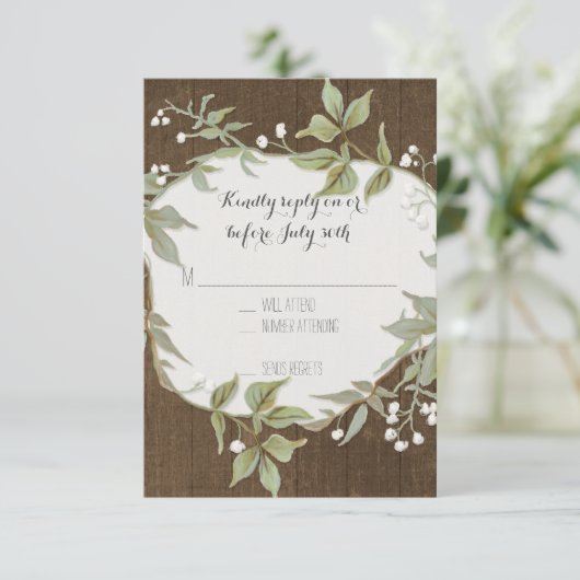 RSVP Laurel Wreath Rustieke Zomer Outdoor Bruiloft (Staand voorkant)