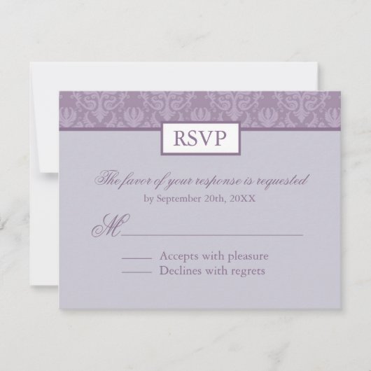 RSVP - Lavender Damask Reply Cartes (Devant)