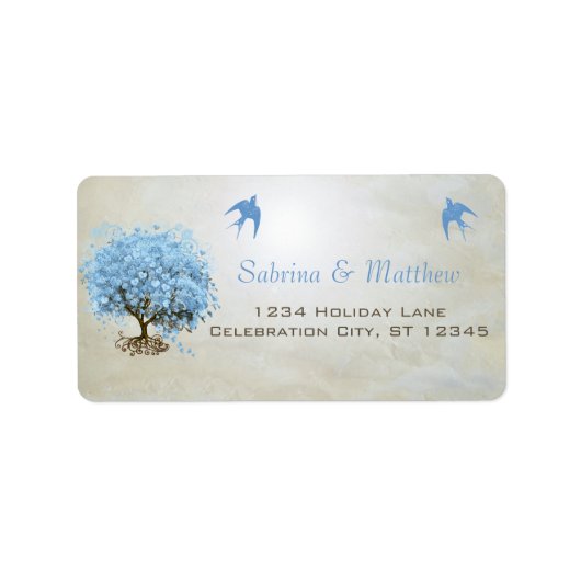 RSVP Licht Poeder Blauw Hart Blad Boom Etiket (Voorkant)