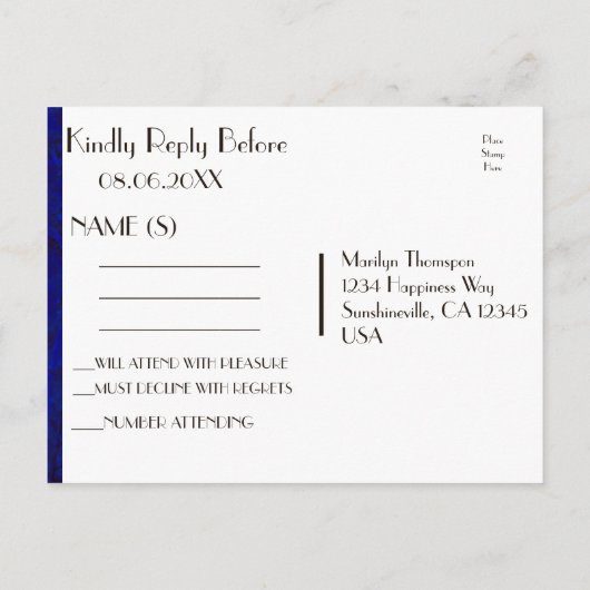 RSVP - Lichten op blauwe bomen Uitnodiging Briefkaart (Achterkant)