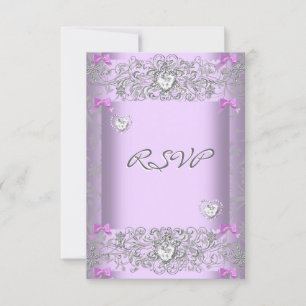 RSVP Lilac Mariage damassé Coeurs Diamants Blancs