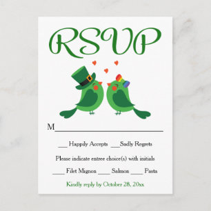 RSVP Lovebird Green & White Wedding Party Kaart
