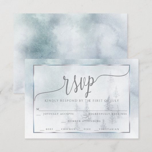 RSVP-maaltijdkeuze | Silver Blue Winter Wonderland RSVP Kaartje (Voorkant / Achterkant)