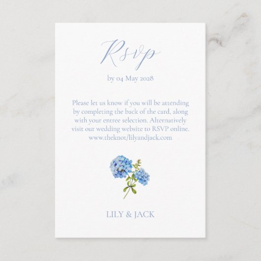 RSVP Maaltijdselectie Hydrangea 2 Gast Bruiloft RS Informatiekaartje (Voorkant)
