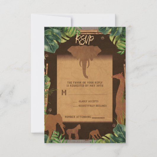 RSVP mariage animaux de la jungle Safari marron (Devant)