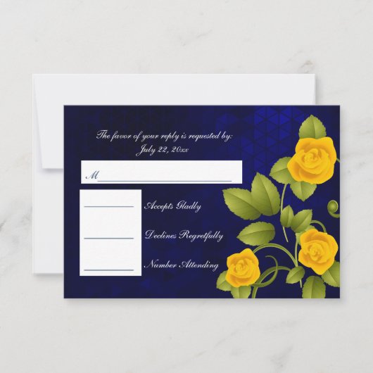 RSVP Mariage bleu foncé et rose jaune (Devant)