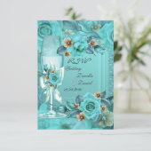 RSVP Mariage Bleu Sarcelle Beige Roses Fleurs 3 (Debout devant)