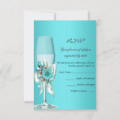RSVP Mariage Bleu Sarcelle Beige Roses Fleurs 3 (Dos)