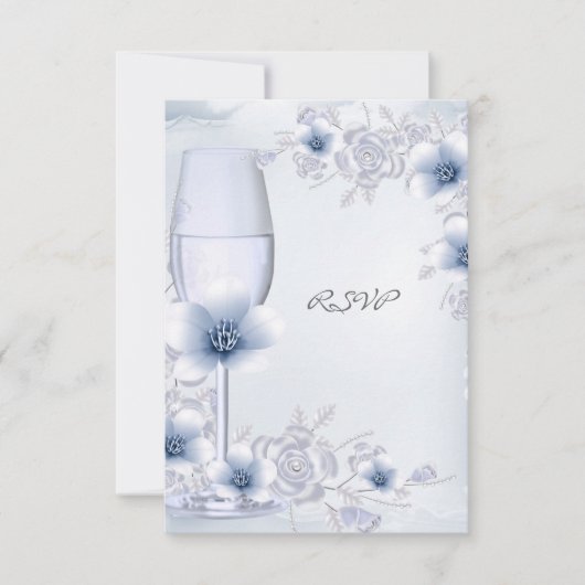 RSVP Mariage Blossoms Rose Floral Blue Silver (Devant)