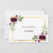 RSVP mariage bohème florales bohème bordeaux blanc (Dos)