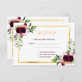 RSVP mariage bohème florales bohème bordeaux blanc (Devant / Derrière)