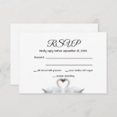 RSVP mariage carte blanche couple de cygne blanc é (Devant / Derrière)