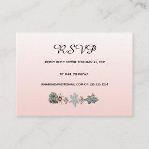RSVP mariage carte succulent floral blush or rose