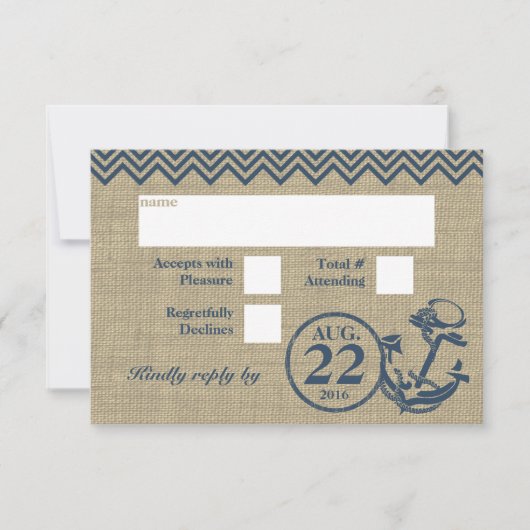 RSVP mariage Chevron Ancre Nautique (Devant)