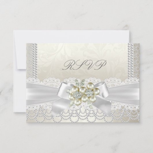 RSVP Mariage Cream Pearl Lace Damask Diamond (Devant)