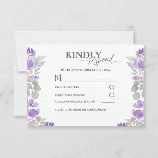 RSVP Mariage d'aquarelle florale pourpre (Devant)