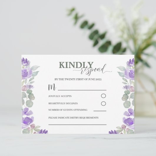 RSVP Mariage d'aquarelle florale pourpre (Debout devant)